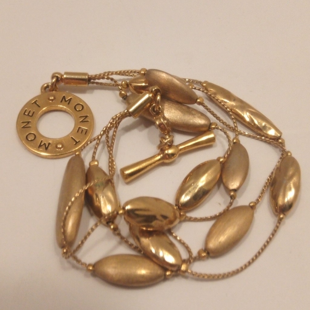 Monet Triple Strand Gold-Tone Beaded Bracelets